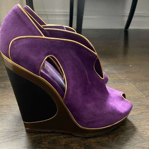 YSL Heel Wedge Shoe Suede Open Toe - Picture 1 of 8